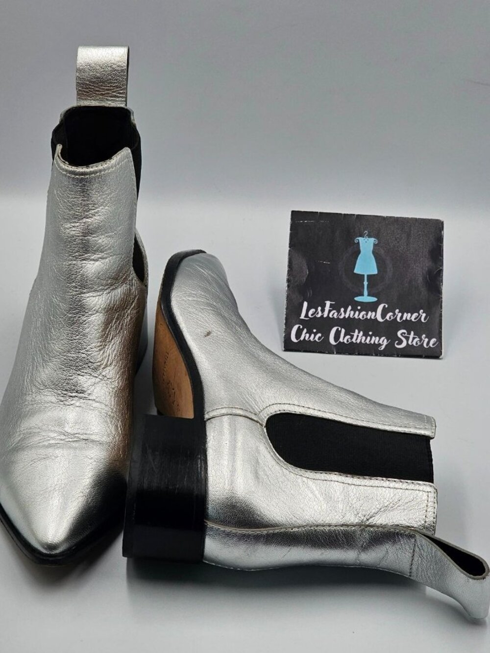 Loeffler Randall Women Metallic Silver Nellie Chelsea Pointed Booties Sz10 2971 - Picture 11 of 16